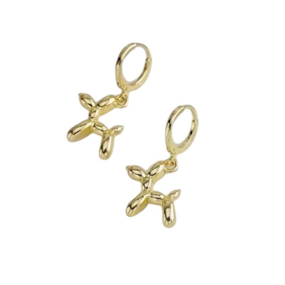 Gold Balloon Dog Dangle Earrings